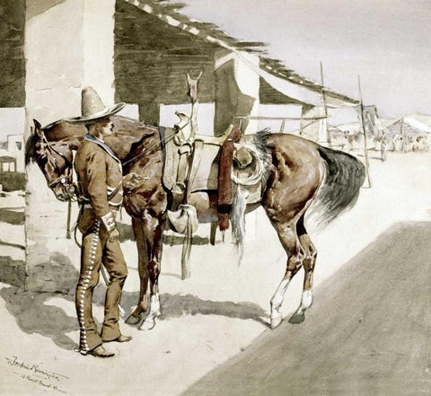 A Rural Guard - Mexico White Modern Wood Framed Art Print with Double Matting by Remington, Frederic
