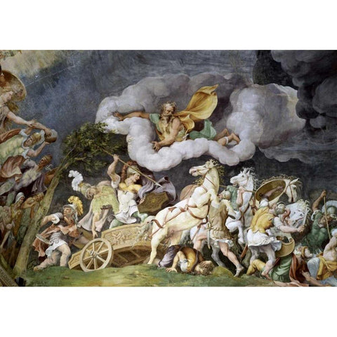 Diomede Uccide Tideo Black Modern Wood Framed Art Print with Double Matting by Romano, Giulio