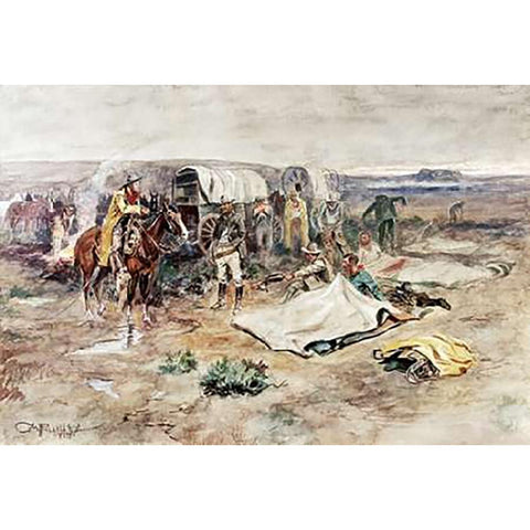 Calling The Horses White Modern Wood Framed Art Print by Russell, Charles