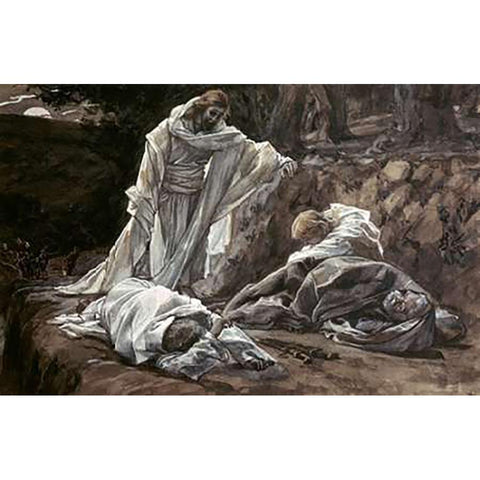 Could Ye Not Watch With Me One Hour Black Modern Wood Framed Art Print with Double Matting by Tissot, James