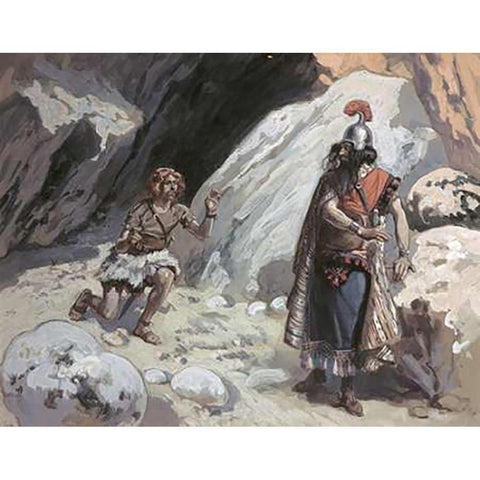 David and Saul In The Cave Black Modern Wood Framed Art Print with Double Matting by Tissot, James