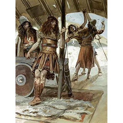 David Causes An Aamalekite To Be Slain Black Modern Wood Framed Art Print with Double Matting by Tissot, James