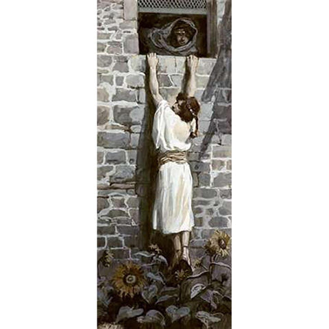 David Makes His Escape Gold Ornate Wood Framed Art Print with Double Matting by Tissot, James