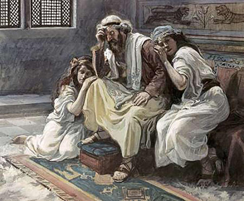 David Mourns His Son Ammon White Modern Wood Framed Art Print with Double Matting by Tissot, James