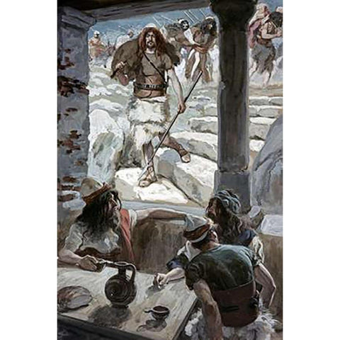 David Returns To Achish White Modern Wood Framed Art Print by Tissot, James