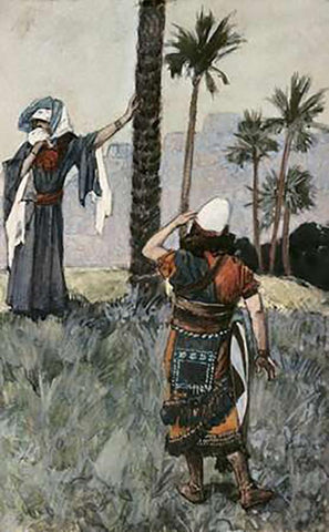 Deborah Beneath The Palm Tree Black Ornate Wood Framed Art Print with Double Matting by Tissot, James