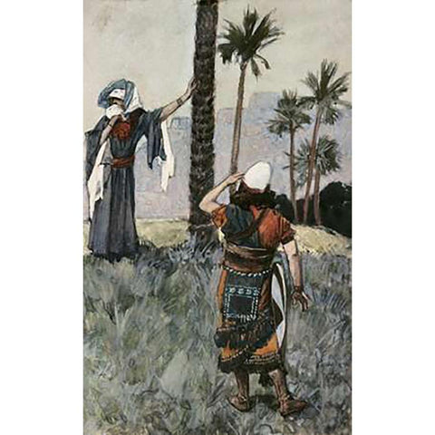 Deborah Beneath The Palm Tree White Modern Wood Framed Art Print by Tissot, James