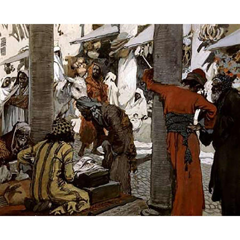 Deceit and Guile Depart Not From Her Streets Black Modern Wood Framed Art Print with Double Matting by Tissot, James