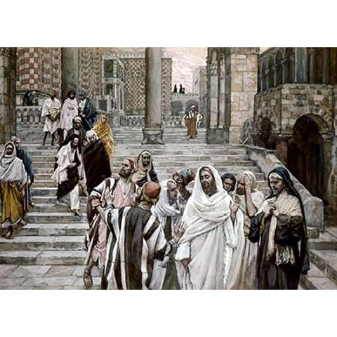 Disciples Admire The Buildings of The Temple Gold Ornate Wood Framed Art Print with Double Matting by Tissot, James