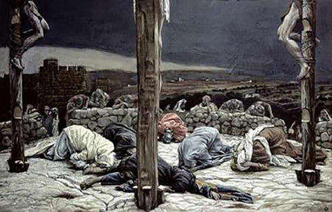 Earthquake White Modern Wood Framed Art Print with Double Matting by Tissot, James