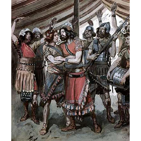 Friendship of Jonathan and David White Modern Wood Framed Art Print by Tissot, James