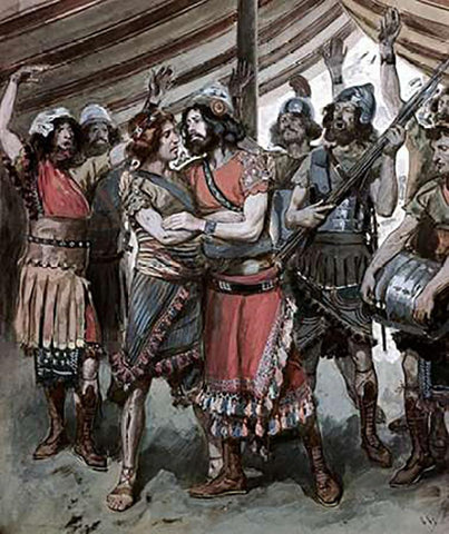 Friendship of Jonathan and David Black Ornate Wood Framed Art Print with Double Matting by Tissot, James