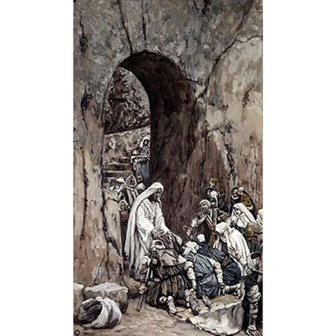 He Laid His Hands Upon the Sick White Modern Wood Framed Art Print by Tissot, James