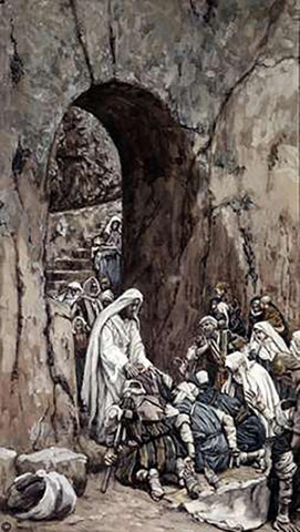 He Laid His Hands Upon the Sick Black Ornate Wood Framed Art Print with Double Matting by Tissot, James