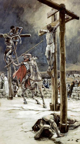 One of The Soldiers With a Spear Pierces His Side White Modern Wood Framed Art Print with Double Matting by Tissot, James Jacques