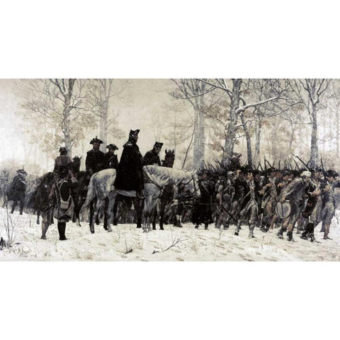 Washington Reviewing His Troops at Valley Forge, 1883 Black Modern Wood Framed Art Print with Double Matting by Trego, William T.
