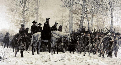 Washington Reviewing His Troops at Valley Forge, 1883 White Modern Wood Framed Art Print with Double Matting by Trego, William T.