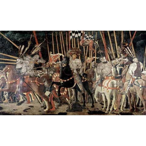 Battle of San Romano: The Counter Attack of Michelotto Da Contignola Black Modern Wood Framed Art Print with Double Matting by Uccello, Paolo