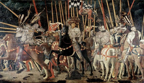 Battle of San Romano: The Counter Attack of Michelotto Da Contignola White Modern Wood Framed Art Print with Double Matting by Uccello, Paolo