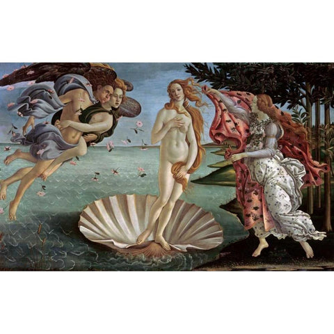 The Birth of Venus Black Modern Wood Framed Art Print with Double Matting by Botticelli, Sandro