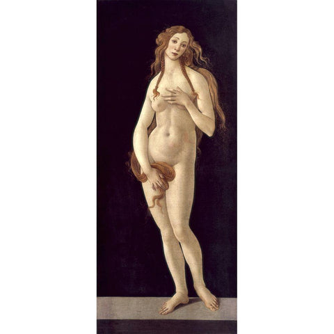 Venus Pudica Black Modern Wood Framed Art Print by Botticelli, Sandro