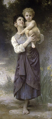 Brother and Sister White Modern Wood Framed Art Print with Double Matting by Bouguereau, William-Adolphe