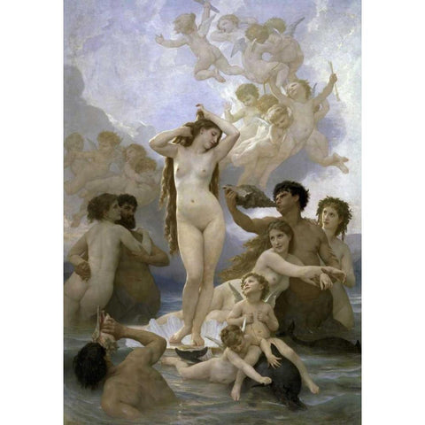 The Birth of Venus White Modern Wood Framed Art Print by Bouguereau, William-Adolphe