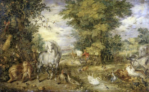 The Animals Approaching the Ark White Modern Wood Framed Art Print with Double Matting by Jan Brueghel the Elder