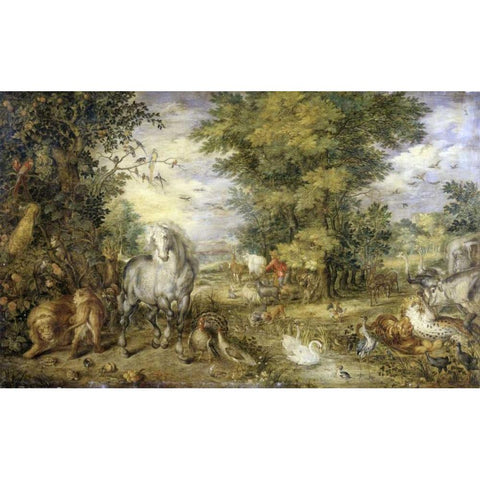 The Animals Approaching the Ark White Modern Wood Framed Art Print by Jan Brueghel the Elder