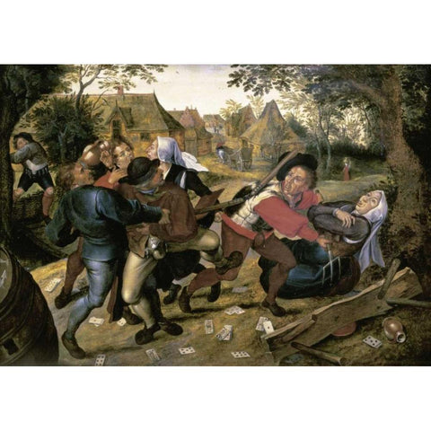 The Card-Players Black Modern Wood Framed Art Print with Double Matting by Bruegel, Pieter the Elder