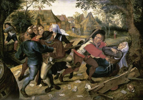 The Card-Players White Modern Wood Framed Art Print with Double Matting by Bruegel, Pieter the Elder