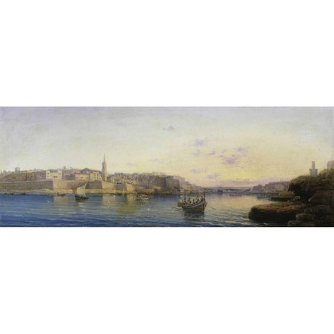 Valetta Harbour, Malta; and Medina, Malta Gold Ornate Wood Framed Art Print with Double Matting by Galea, Luigi