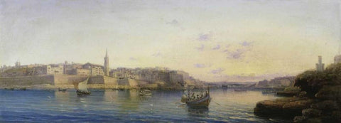 Valetta Harbour, Malta; and Medina, Malta White Modern Wood Framed Art Print with Double Matting by Galea, Luigi