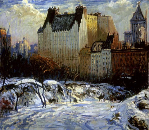 A View of the Plaza from Central Park White Modern Wood Framed Art Print with Double Matting by Goodwin, Arthur Clifton