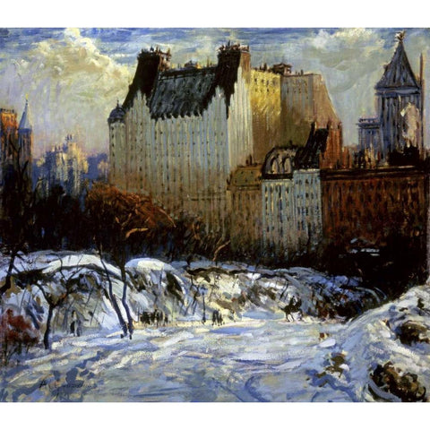 A View of the Plaza from Central Park Black Modern Wood Framed Art Print with Double Matting by Goodwin, Arthur Clifton
