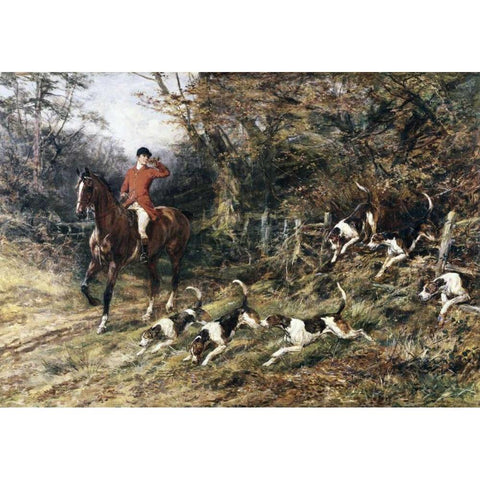 Calling Hounds Out of Cover Gold Ornate Wood Framed Art Print with Double Matting by Hardy, Heywood