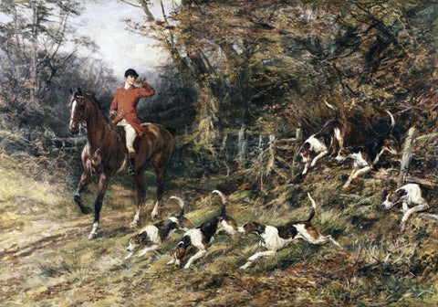 Calling Hounds Out of Cover White Modern Wood Framed Art Print with Double Matting by Hardy, Heywood