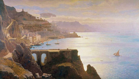 Amalfi Coast S.L.L. White Modern Wood Framed Art Print with Double Matting by Haseltine, William Stanley