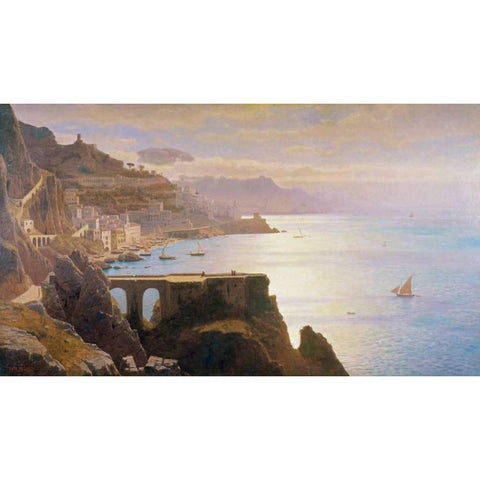Amalfi Coast S.L.L. Black Modern Wood Framed Art Print with Double Matting by Haseltine, William Stanley