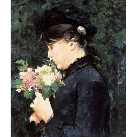 Portrait of Eleonora Tommasi C. Black Modern Wood Framed Art Print by Lega, Silvestro