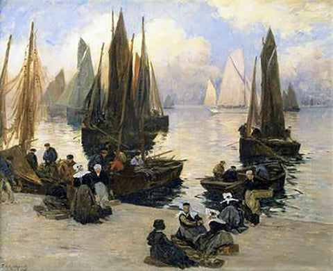 Port Breton White Modern Wood Framed Art Print with Double Matting by Legout-Gerard, Fernand