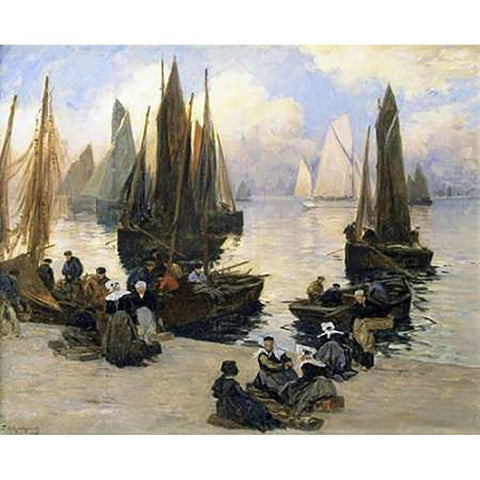 Port Breton Black Modern Wood Framed Art Print with Double Matting by Legout-Gerard, Fernand