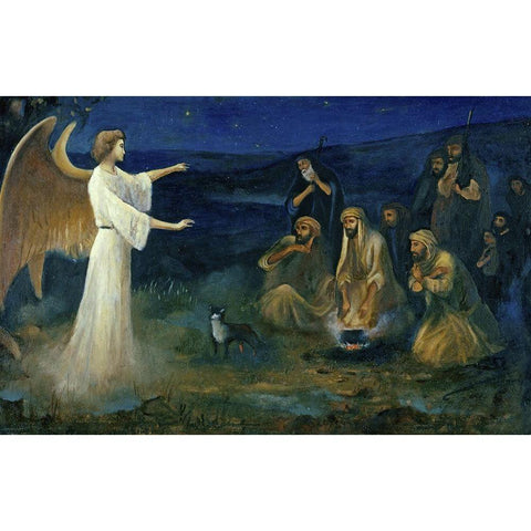 Angel Announcing the Birth of Christ to Shepherds Black Modern Wood Framed Art Print with Double Matting by Leinweber, Robert