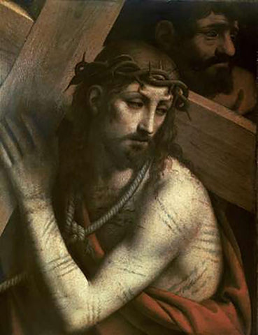 Museumist Bearing His Cross White Modern Wood Framed Art Print with Double Matting by Luini, Bernardino