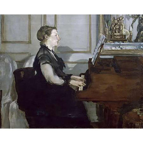 Madame Manet au Piano Black Modern Wood Framed Art Print by Manet, Edouard