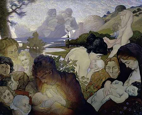 Motherhood White Modern Wood Framed Art Print with Double Matting by Maurin, Charles