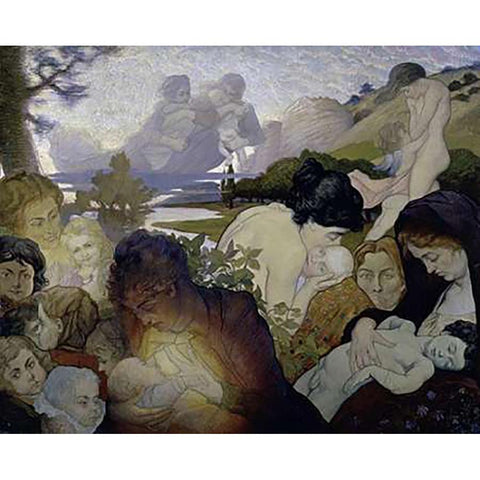 Motherhood Black Modern Wood Framed Art Print with Double Matting by Maurin, Charles