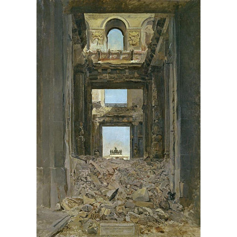Ruines des Tuileries Black Modern Wood Framed Art Print by Meissonier, Jean Louis Ernest