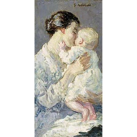 Julia Payne and Her Son Ivan White Modern Wood Framed Art Print by Melchers, Gari