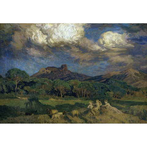 The Driads Gold Ornate Wood Framed Art Print with Double Matting by Menard, Rene